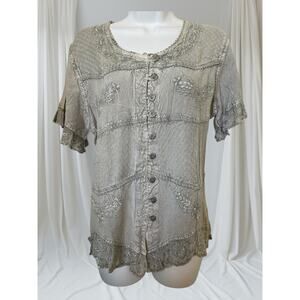 Cline Viscose Sage Green Button Down Blouse - Size L